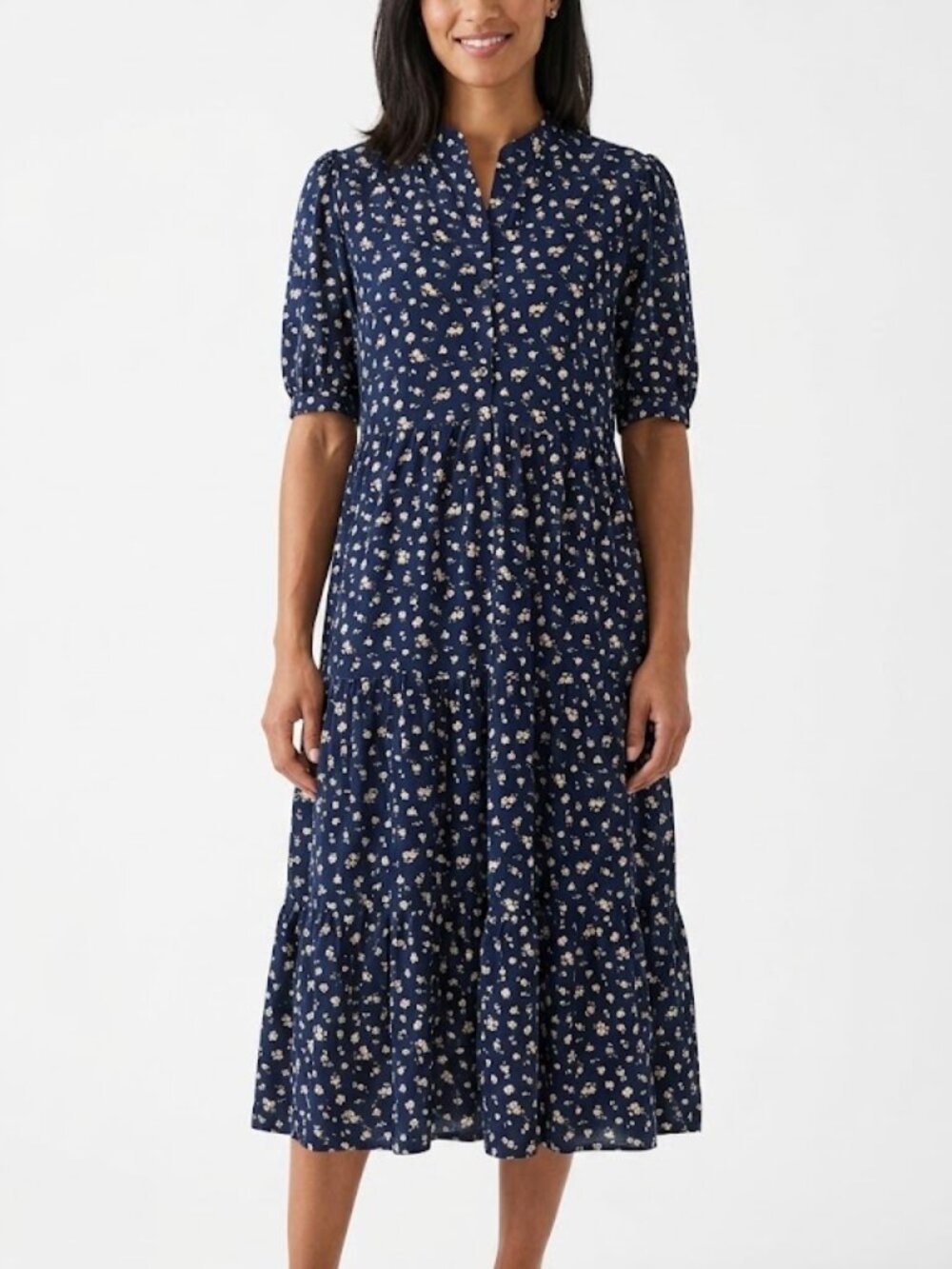 Max Studio Navy Floral Tiered Midi Dress Size XL